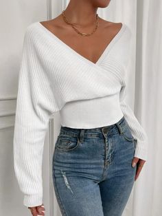 Dolman Top Outfit, Mode Crochet, Business Formal Dress, Party Bachelorette, Professional Dresses, Sweaters Online, Affordable Clothes, Ribbed Sweater, White Casual