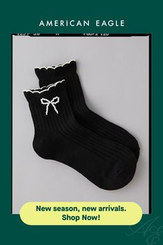 Made from a soft cotton blend/Ribbed cuffs/4.5" hits a few inches above the ankle Cute Cotton Socks For Fall, Cute Black Socks For Spring, Cute Black Spring Socks, Cute Black Cotton Socks, Boyfriend Socks, American Eagle Outfitters, Women's Jeans, American Eagle, Women Jeans