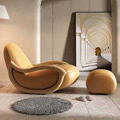 a chair and ottoman in a modern living room