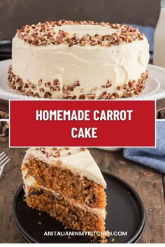 two pictures side by side one with carrot cake and the other with cream cheese frosting