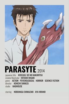 the poster for parasyte the maximum, with an image of a man holding a squid