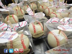 many plastic containers with baseballs and glasses on them