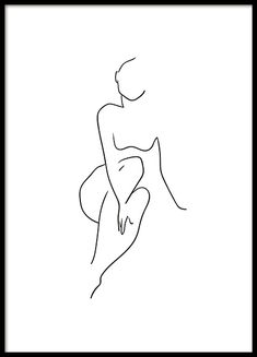 a black and white line drawing of a woman sitting on her knees, back to the camera