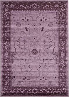 a purple rug with an ornate design on it