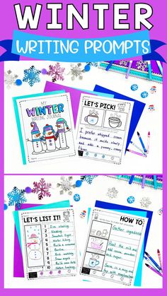 the winter writing prompts and activities for students to use in their homeschool