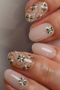 Nails For Marriage, Subtle Nail Art, Boho Nails, Art Deco Nails, Wow Nails, Nude Nail Designs, Pretty Nail Art Designs, Almond Acrylic Nails, Gem Nails