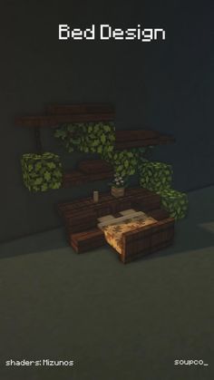 the bed design is made up of wood and has plants growing on top of it