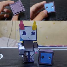 two pictures of different types of paper toys, one with an origami figure and the other with a box