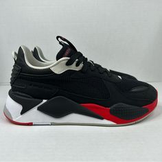 - Puma - Brand New Condition, Never Worn - Size Us 10.5 (28.5cm) - Black/Red/White Shoes Is Photos Is The Exact Pair You Are Purchasing. Your Satisfaction Is Very Important To Me, Please Reach Out If You Have Any Questions. Shop With Confidence Thank You For Stopping By. Black Puma Sneakers For Sports, Black Puma Running Sneakers, Black Puma Sneakers For Running, Black Running Shoes With Red Sole, Synthetic Material, Synthetic Sneakers With Red Sole For Jogging, Black Lace-up Puma Running Shoes, Black Low-top Running Shoes With Red Sole, Sporty Black Puma Sneakers, Black Lace-up Running Shoes With Red Sole