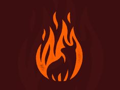 an orange and red fire logo on a black background