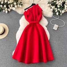 Item Code : YM450Color : As Photo Size(cm): S,M,L,XL,2XL,3XL The size is measured by hand, and the error of 1-3 cm is within the normal range! Graduation Dresses High School, Red Fancy Dress, Dress Code For Women, Satin Dresses Casual, Petal Dress, Fashion Blogging, Robes Vintage, Relaxed Trousers, Working Remotely