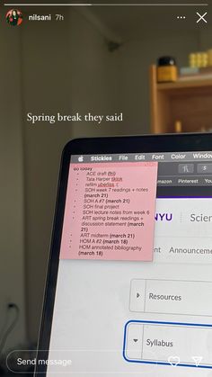 a computer screen with the words spring break they said written in pink and blue on it