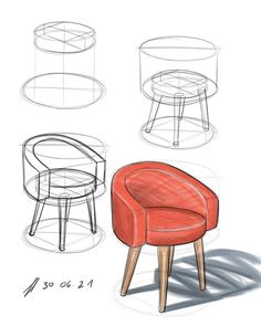 three different types of chairs and stools, all in various positions with the same design