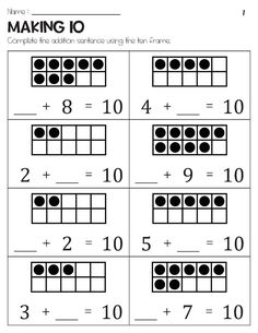 the worksheet for making 10 is shown in black and white with numbers on it