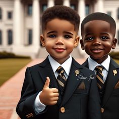 two young boys in suits giving thumbs up