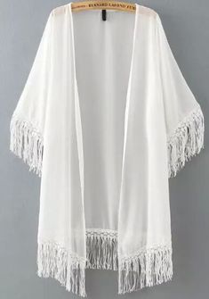 Kimono en mousseline à franges -blanc | SHEIN France Kimono Outfit, Trendy Dress Outfits, Couture Mode