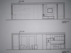 two plans for a living room and kitchen