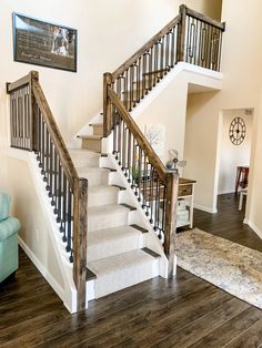 there is a stair case in the living room