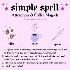 Coffee Magick, Tarot Spells, Simple Spells, Happiness Spell, Wicca Recipes, Magic Healing, Zodiac Crystals, Spells Magic, Witch Coffee