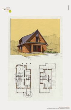 two story log home plans with lofts and living quarters on each floor, in the middle