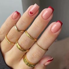 Short Fake Nails, Valentine Nails, Colorful Nails, Simple Gel Nails, Girls Nails, Stick On Nails, Square Acrylic Nails, Heart Nails, Nails Inspo