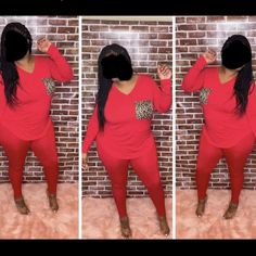 Red 2 Piece Animal Print Red V-neck Loungewear Set, Casual Red Sets With Pockets, Casual Red Stretch Sets, Red Matching Set For Loungewear, Red Sets With Pockets For Spring, Red Spring Sets With Pockets, Red Fitted Tops Matching Set, Trendy Red Top With Pockets, Trendy Red Tops With Pockets