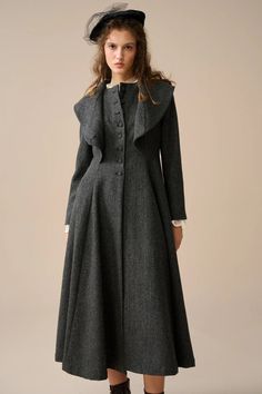 Gemma 17 | 100% wool victorian coat – Linennaive Classic Goth, Corp Goth, Darkest Academia, Goth Pinup, Victorian Coat, High Priestess, Victorian Goth, Long Wool Coat, Single Breasted Coat