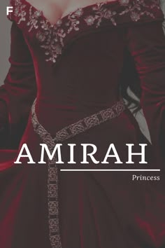 a woman in a red dress with the words amirah on it