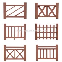 four different types of wooden fences on a white background with clippings for each fence