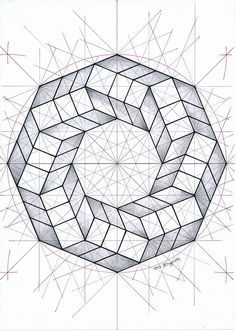 a drawing of a geometric design with lines