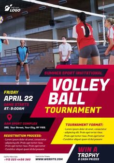 the volleyball tournament flyer is ready to be used as an advertisement for your team's upcoming