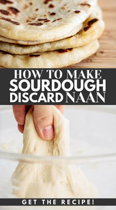 Sourdough naan flatbread over wooden board. Sour Dough Naan Bread Recipe, Gluten Free Sourdough Naan, Easy Sour Dough Flat Bread, Sour Dough Flatbread Recipes, Sourdough Discard Naan Bread, Sour Dough Pita, Sourdough Discard Naan Recipe, Sourdough Flatbread Pizza, Sourdough Flat Bread