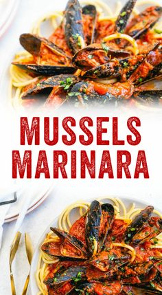 mussels marinara with pasta and sauce on the side