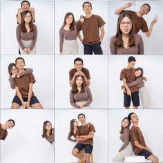 a collage of people posing in different poses with their arms around each other and smiling at the camera