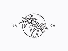 a black and white logo with two palm trees