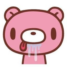 a pink teddy bear sticking its tongue out to lick it's lips while standing