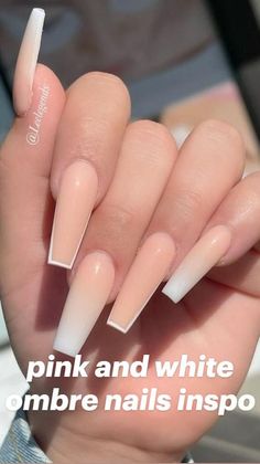 Simple Unique Acrylic Nails, Cuffing Nail, Nude Tapered Square Nails, Medium Coffin Nail Ideas, Medium Coffin Shape Nails, Pink And White Ombre Nails, White Ombre Nails, Gel Coffin, Pink And White Ombre