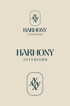 two logos for harmony interiors, including one with an arrow and the other with arrows