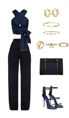 Wedding Party Outfits Guest, Summer Polyvore Outfits, Navy Blue And Black Outfits, Black Jumpsuits, Fashion Style Outfits, Chique Outfit, Disney Memes, Fashion Mistakes