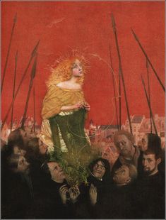 a painting of a woman surrounded by people