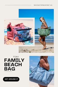 a woman carrying a bag on the beach