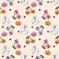 a halloween themed wallpaper with pumpkins and ghost faces on it's face