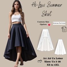 Hi-Low Summer Skirt sewing pattern in PDF format, offering various size options. Size options include US Sizes from 2 to 30 and Standard Sizes from XS to 4XL, suitable for A4, A0, and US Letter size papers. Upon payment processing, receive automatic download links for the pattern files. Note that this is a digital product, not a finished item; you will receive zip files comprising both patterns and sewing instructions. Don't hesitate to contact me with any questions or concerns! Happy Sewing! :) Flowy Skirt Pattern, Simple Skirt Pattern, Split Skirt Pattern, High Low Circle Skirt, Easy Skirt Pattern, All American Girl Dolls, Skirt Pattern Easy, Hi Low Skirts, Midi Skirt Pattern