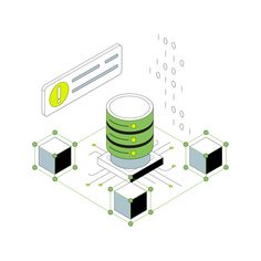 a stack of data is connected to a computer with the help of a network server