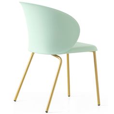 a light green chair with gold legs and a white back rest on a white background