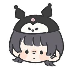 a drawing of a girl with black hair and panda ears on top of her head