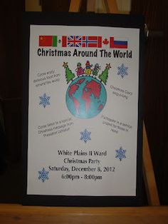 a christmas around the world poster on a easel