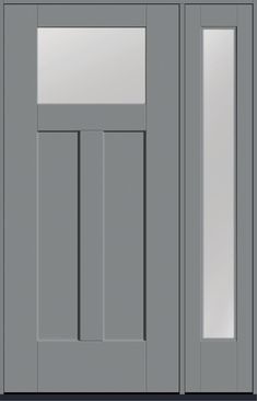 a gray door with two glass panels