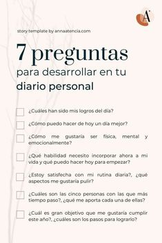 a poster with the words 7 preguntass para desarrollar en tu diario personal