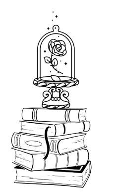 books stacked on top of each other with a birdcage above them and a rose in the middle